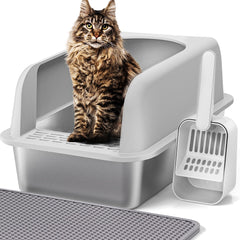 Henkelion stainless steel litter box with lid, roomy space and easy cleaning
