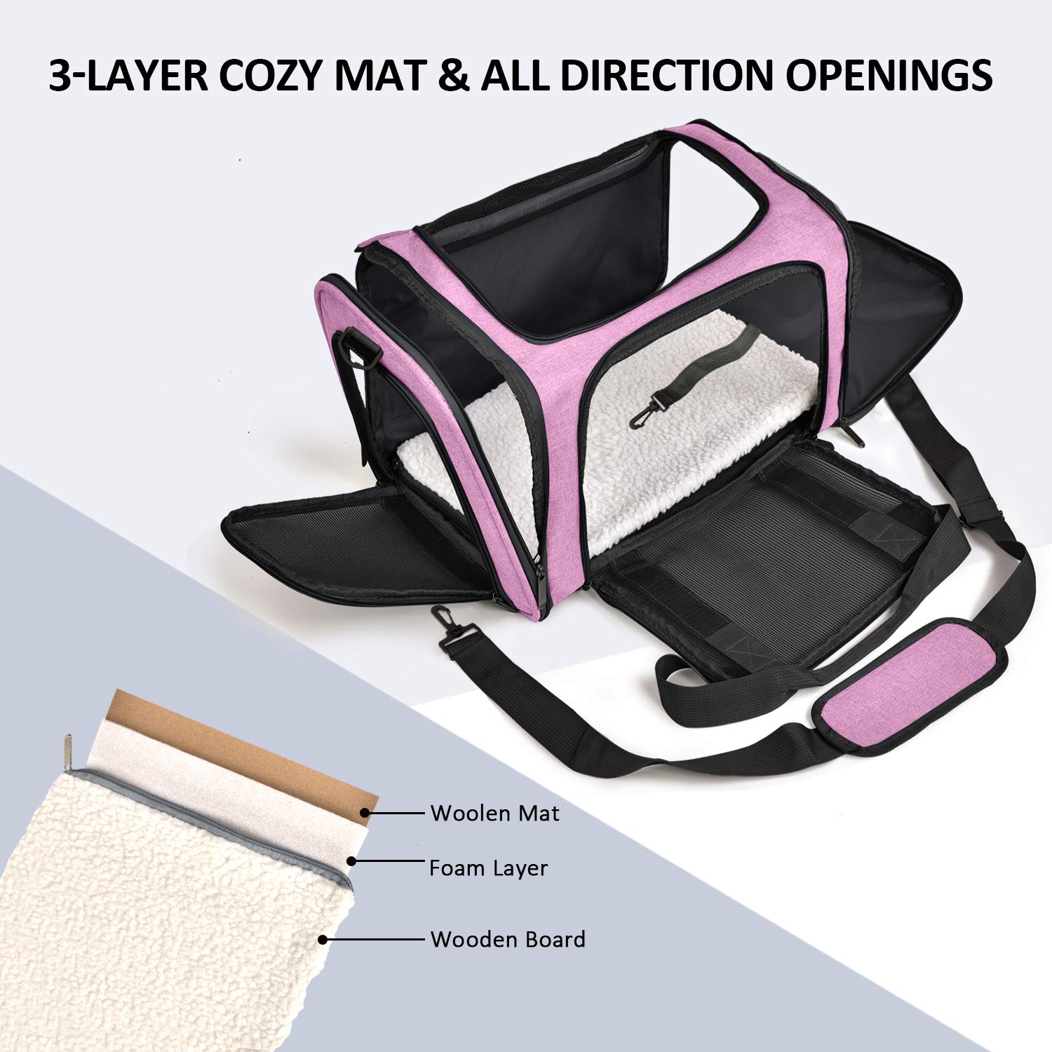 Henkelion large cat carrier front view showing durable polyester fabric for daily travel.