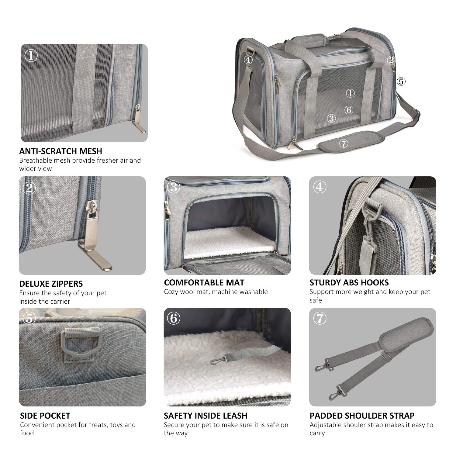 Henkelion large pet carrier grey shoulder strap demonstrates hands-free convenience