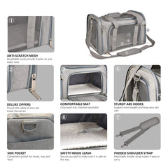 Henkelion large pet carrier grey shoulder strap demonstrates hands-free convenience