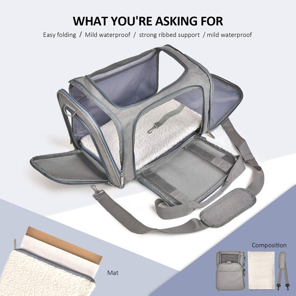 Henkelion large pet carrier grey side view highlighting easy loading and visibility