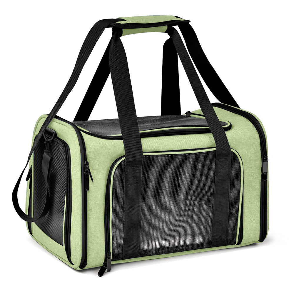 Henkelion pet carrier airline-approved green for safe air travel with small pets.