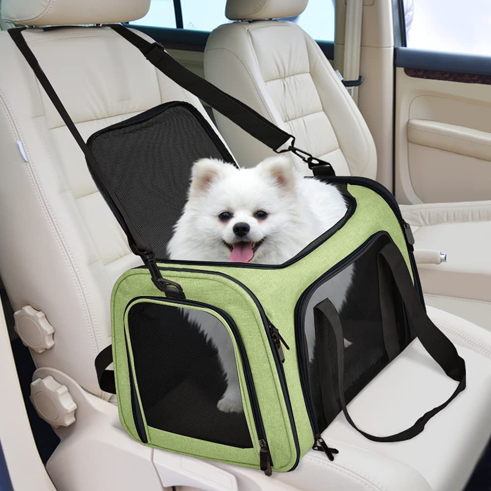 Henkelion pet carrier dual-handles green supports balanced carrying and versatile transport.
