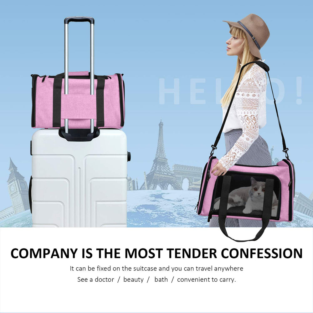 Henkelion Pet Carrier durable-polyester fabric with four-sided mesh boosts durability and visibility.