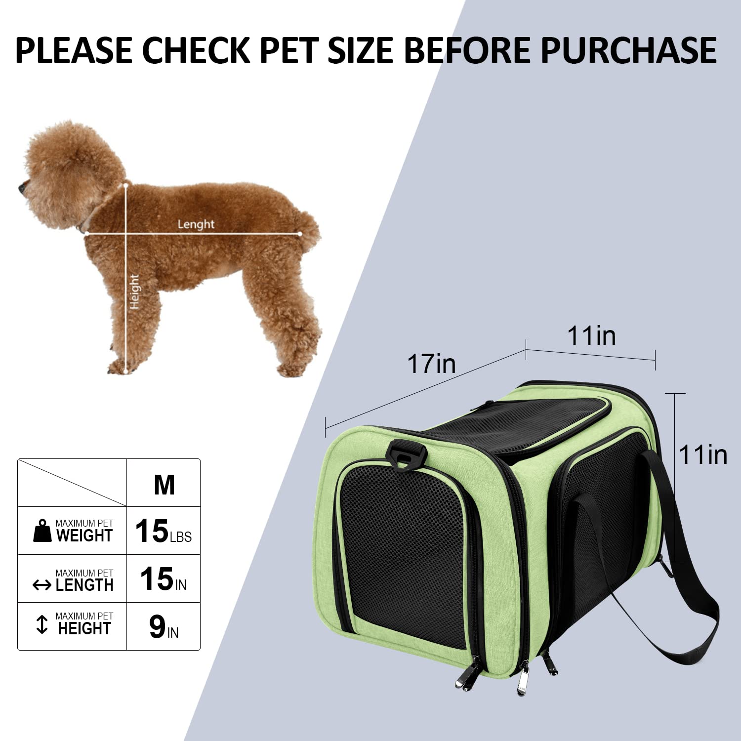 Henkelion pet carrier foldable green stores compactly for on-the-go trips.