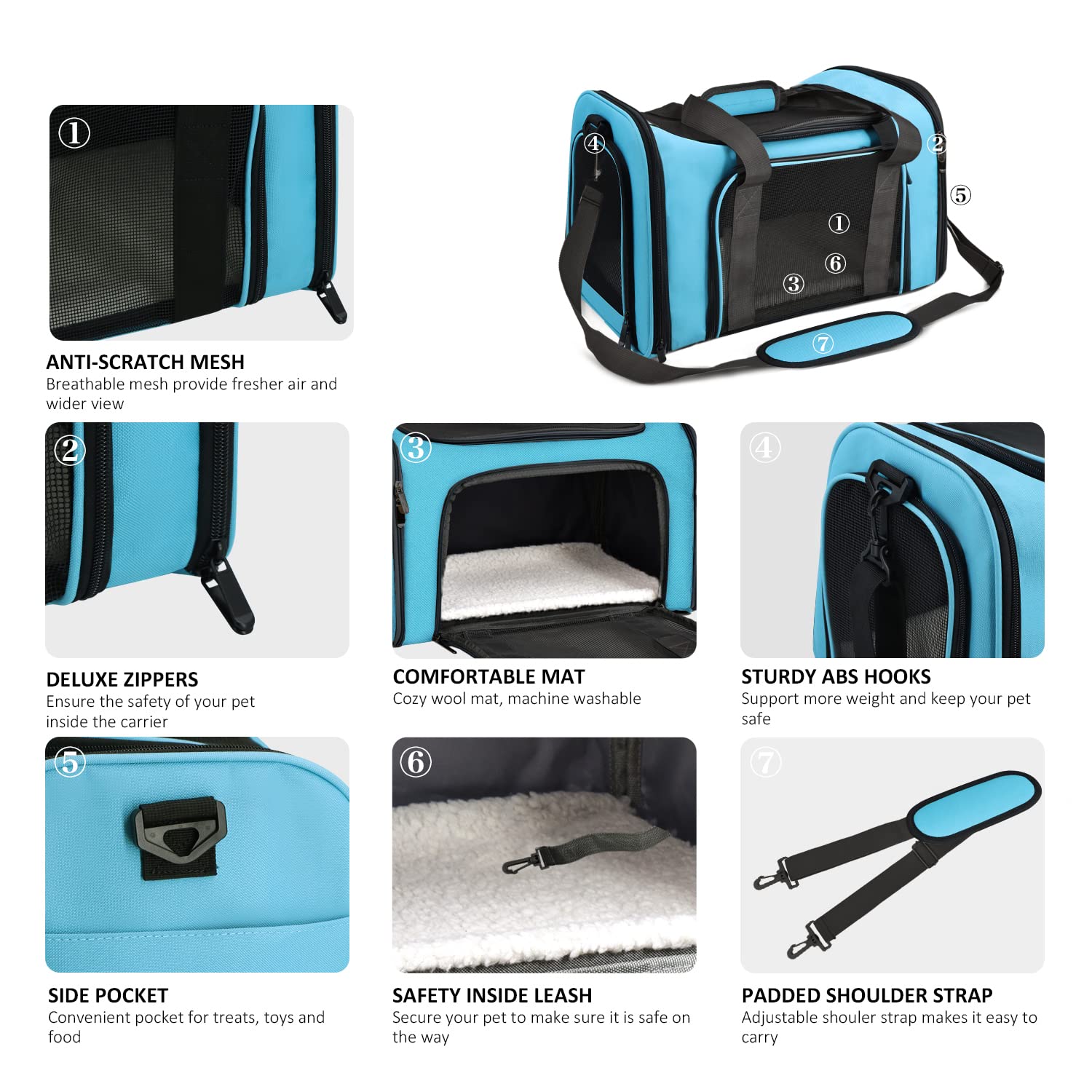 Henkelion pet carrier with mesh ventilation keeps pets visible and comfortable during journeys.