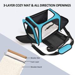 Henkelion pet carrier soft-sided for comfortable rides in car or cabin.