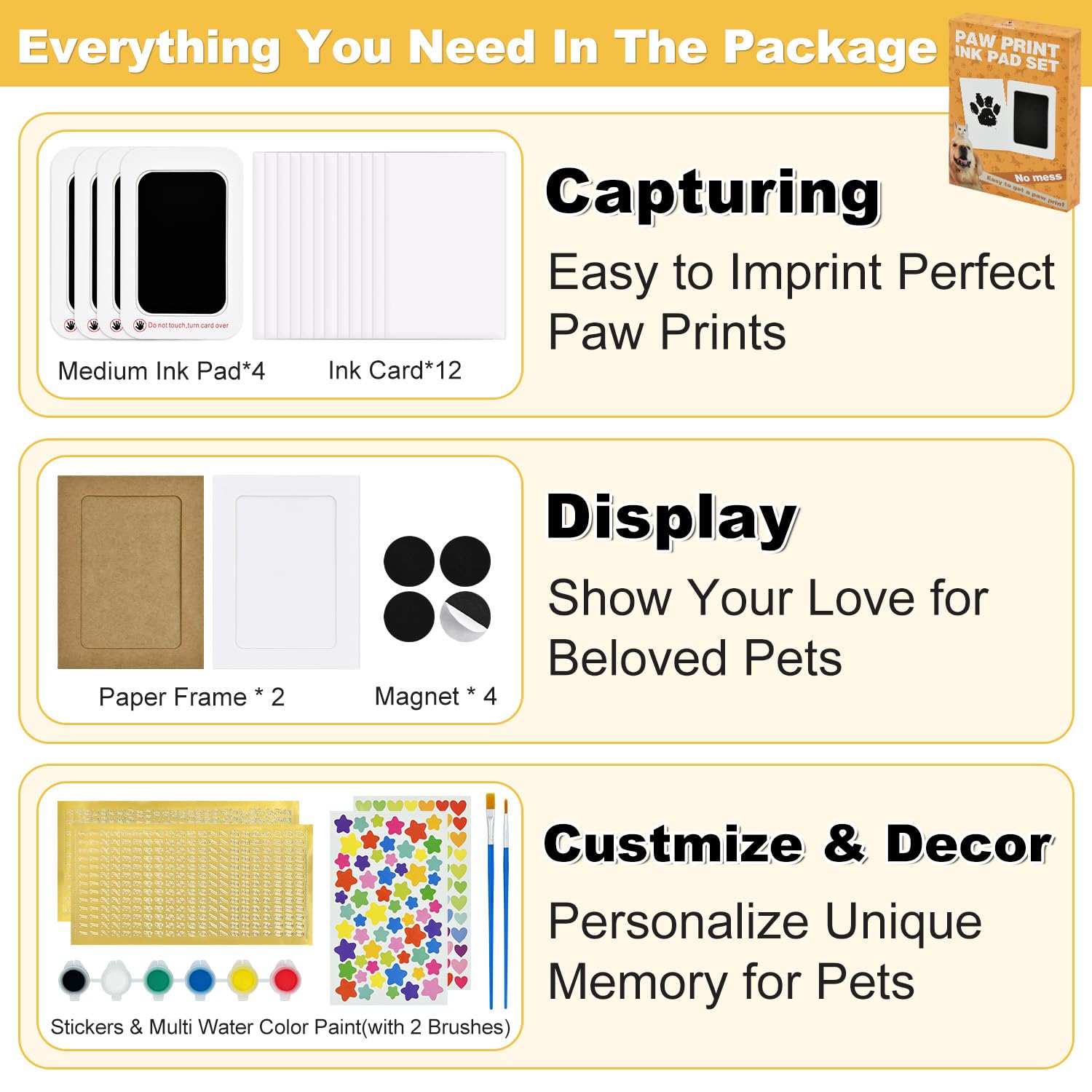 Henyopet memory keepsake setup with paw print for framing or albums.