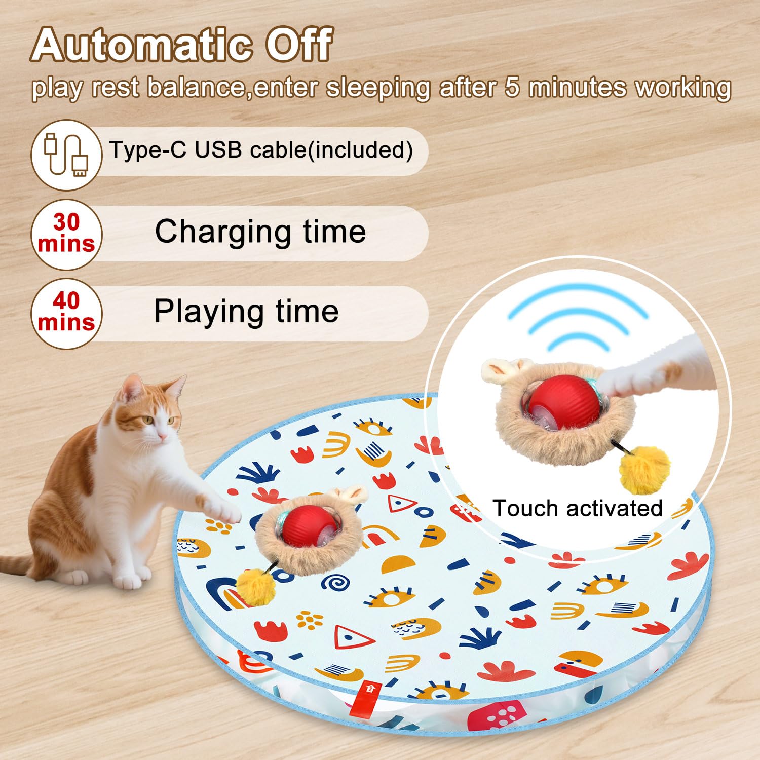 Henyopet three-speed modes with lights adapt to your cat's energy.