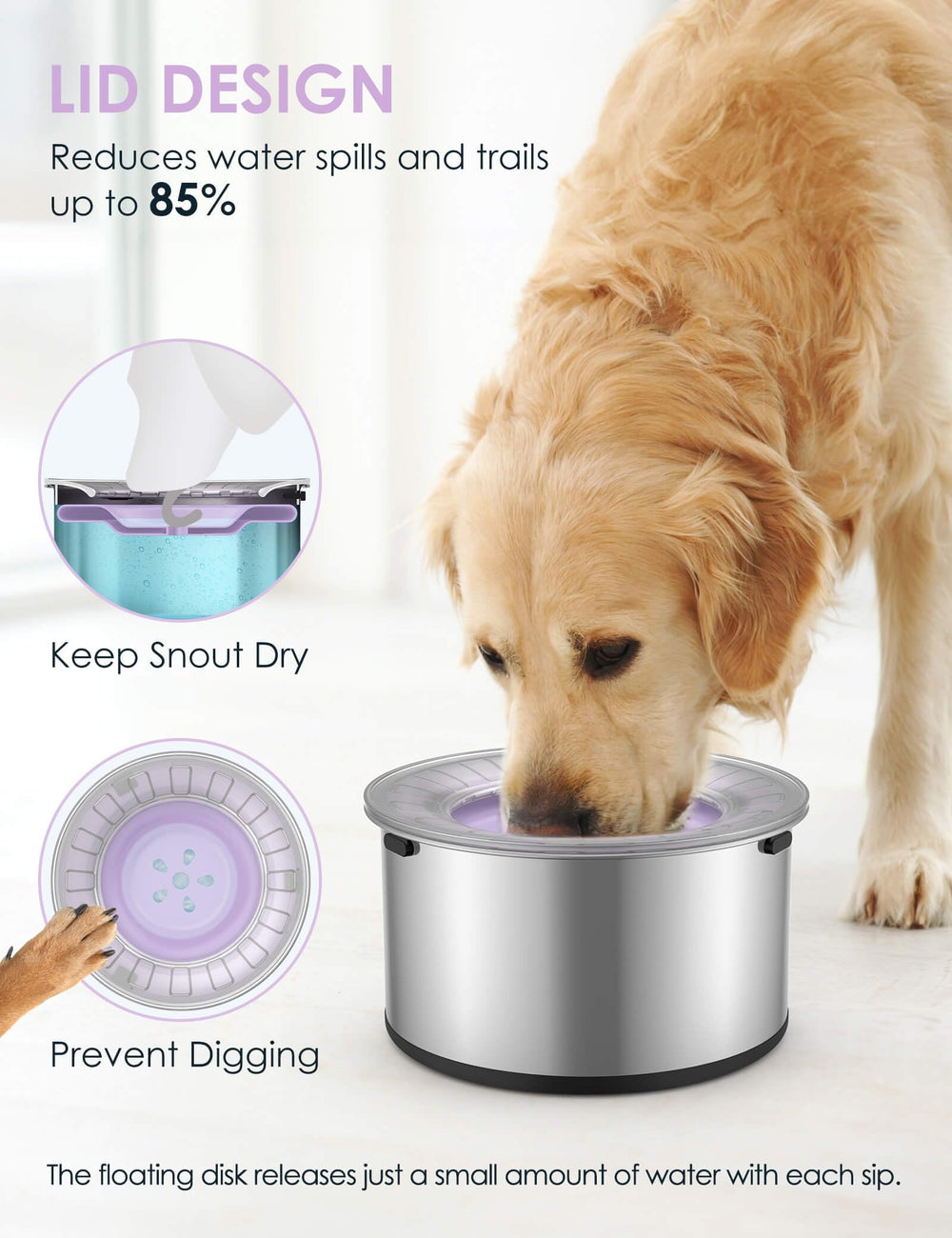 Heouvo stainless steel dog bowl resists rust and lasts.
