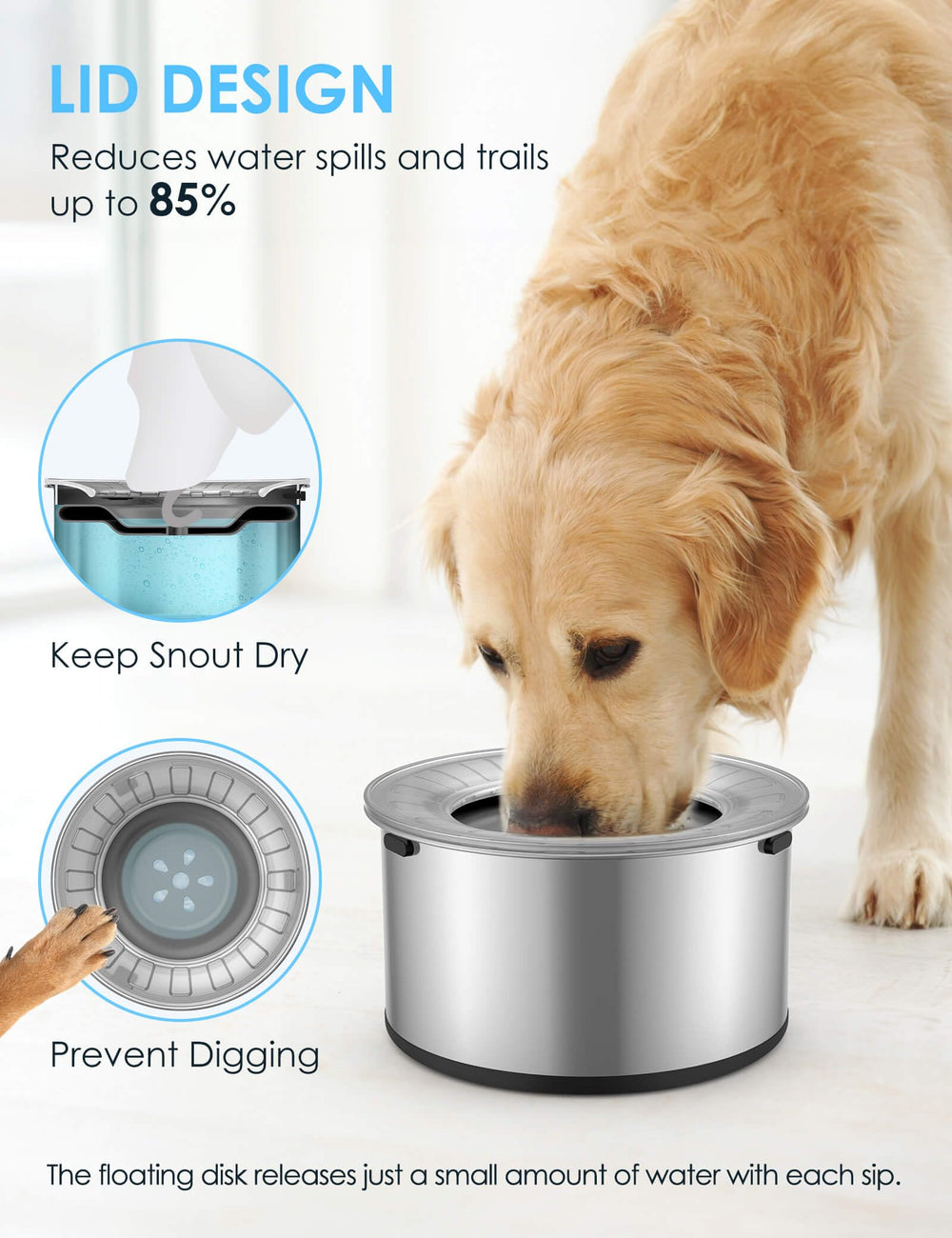 Heouvo water bowl floating-disk visible slows drinking for healthier pace