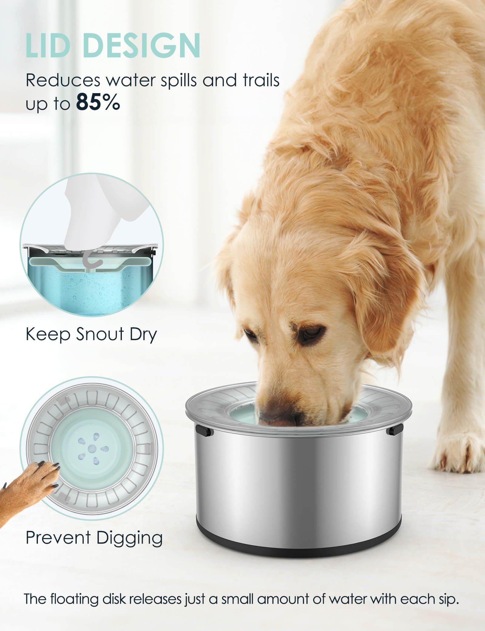 Heouvo water bowl in car use shows anti-splash design for travel.