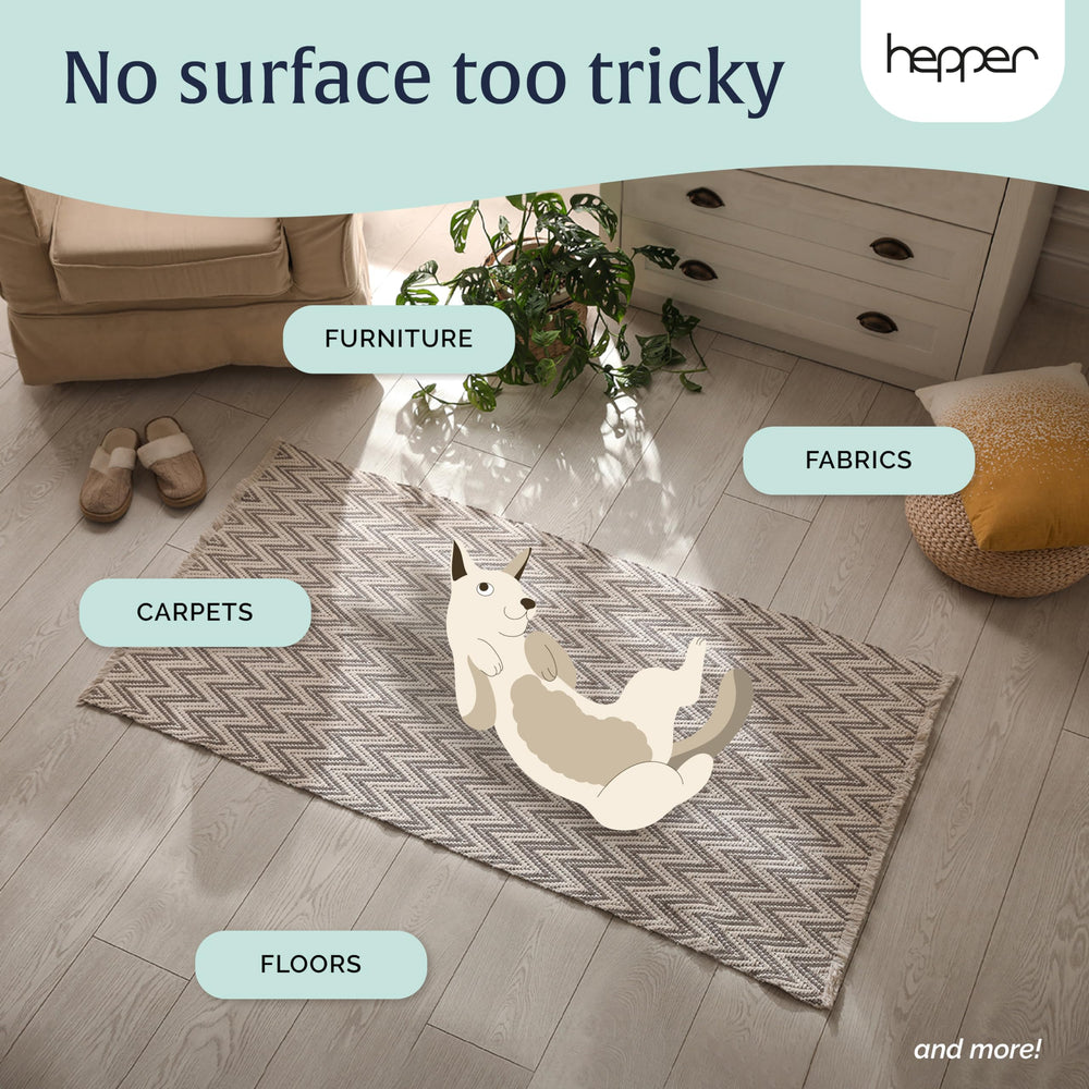Hepper Advanced Bio-Enzyme Spray applied to cat mess reduces lingering odors