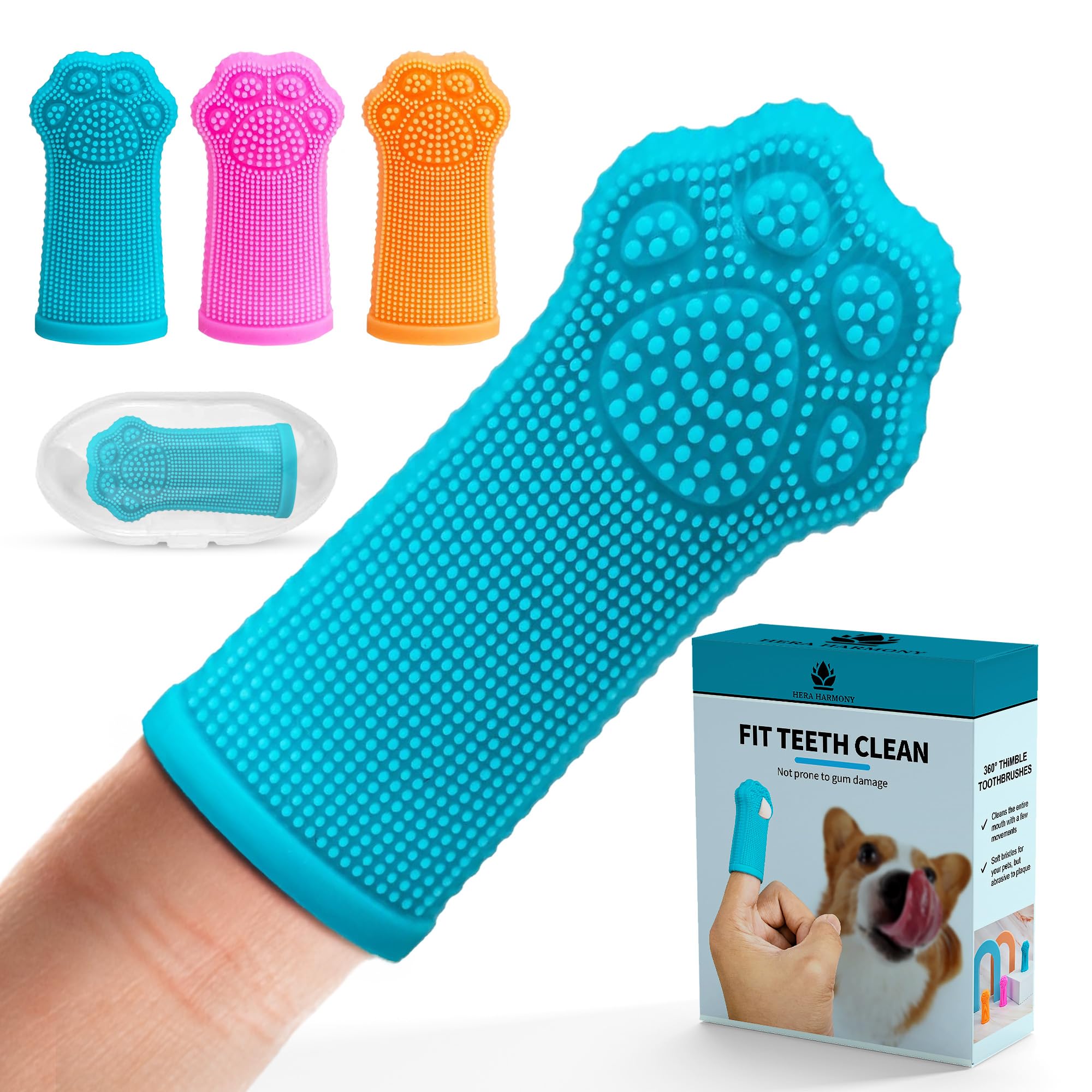 Hera Harmony finger brush close-up with soft silicone bristles for gentle teeth cleaning