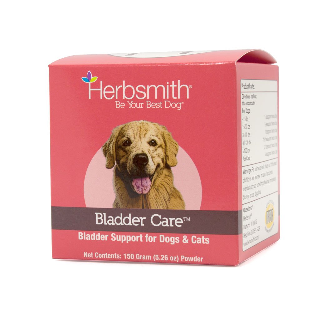 Herbsmith Bladder Care bottle label shows ingredients and USA-made assurance.