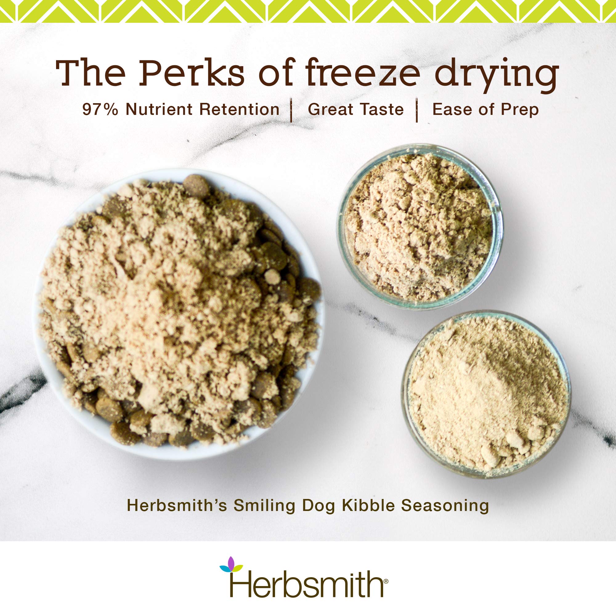 Herbsmith Kibble Seasoning made in USA label emphasizes trusted sourcing.