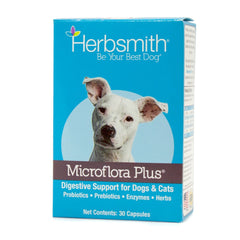 Herbsmith Microflora Plus dog capsules ready to serve for daily gut support