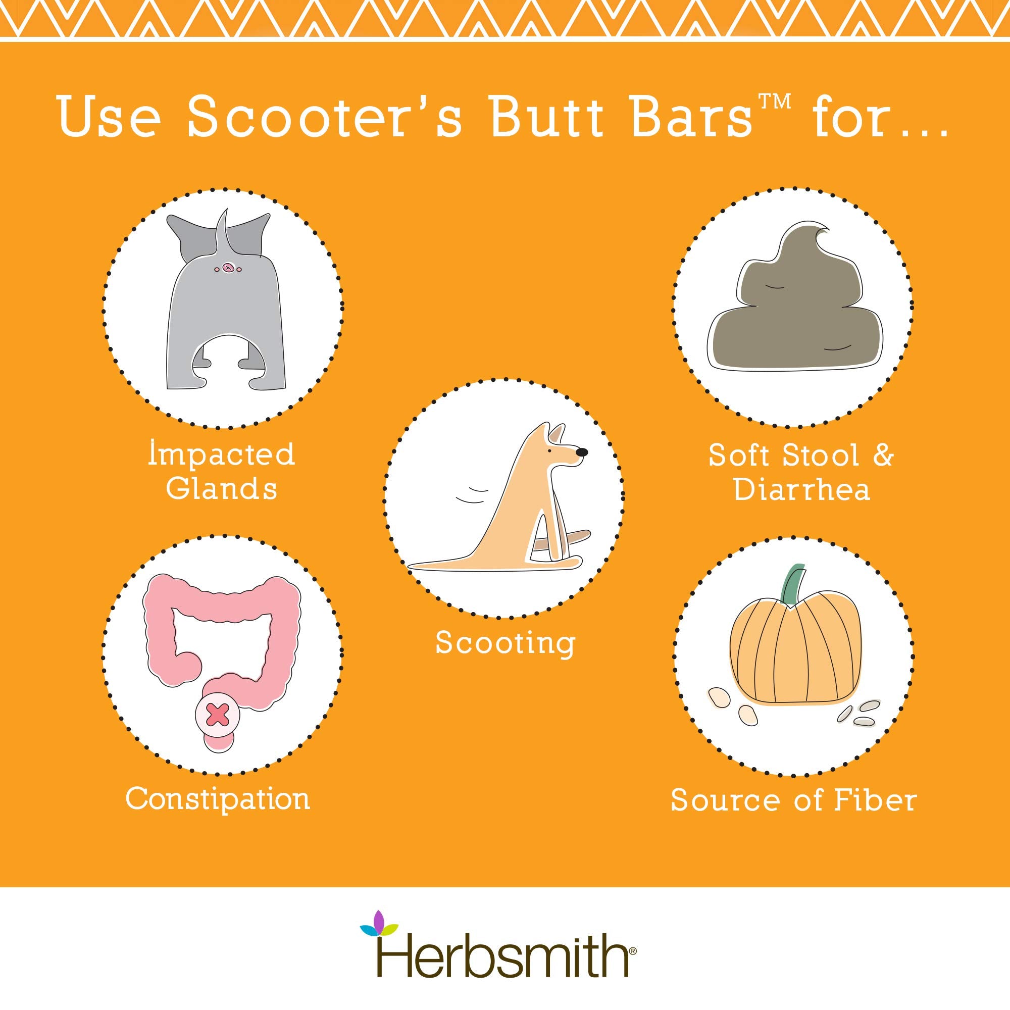 Scooters Butt Bars pumpkin-fiber bars highlighting natural fiber benefits for dogs.