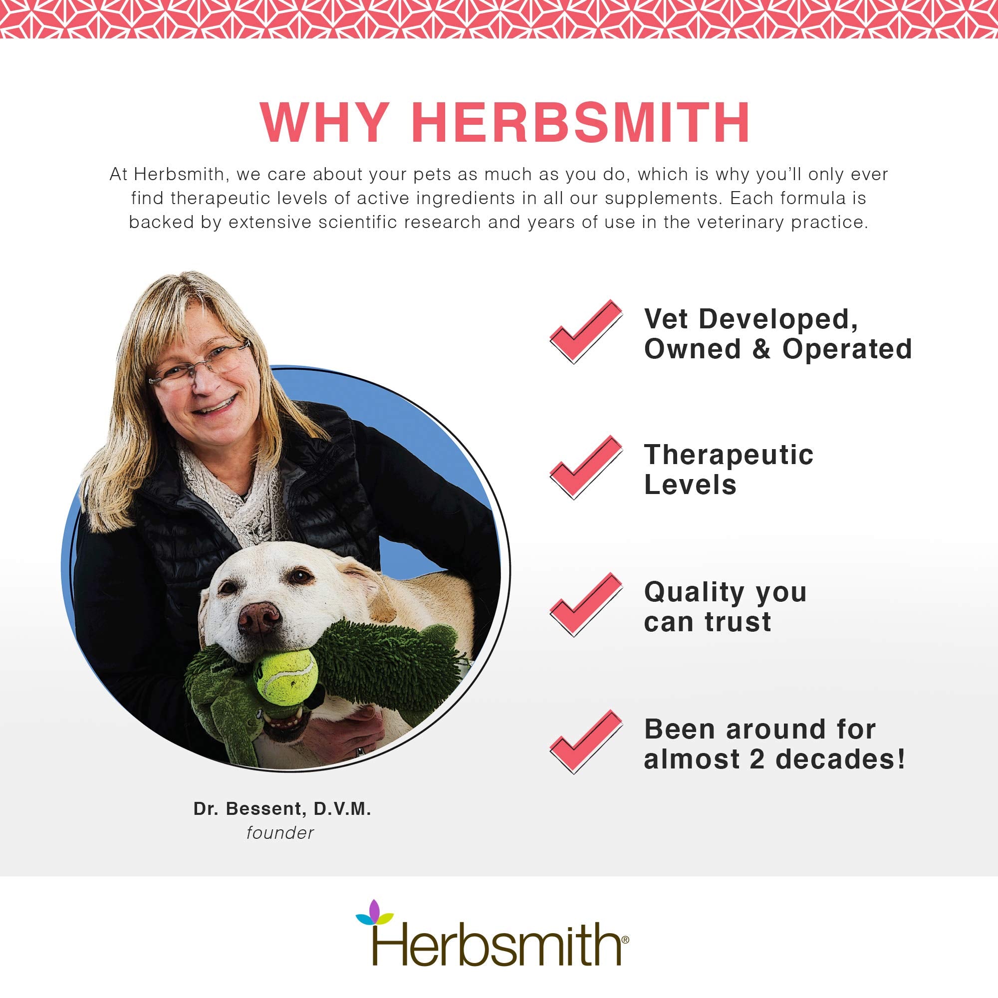 Herbsmith Senior Dog Wisdom ingredients pack featuring DHA and ginkgo for brain support