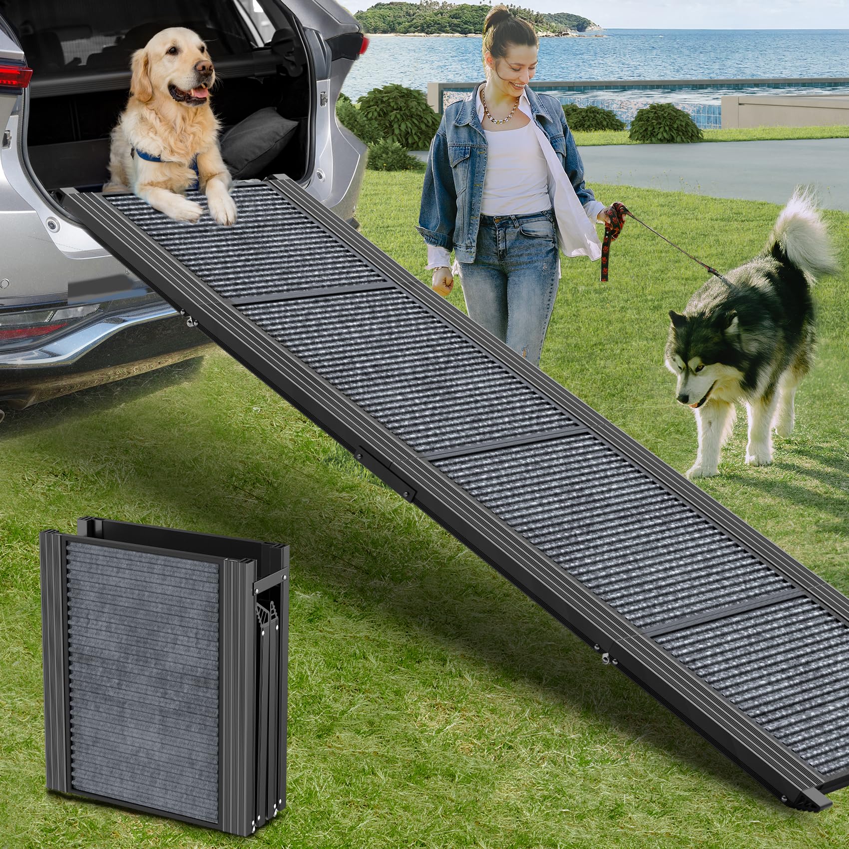 HerCcreta wigge dog ramp 71-inch length eases car entry for large dogs