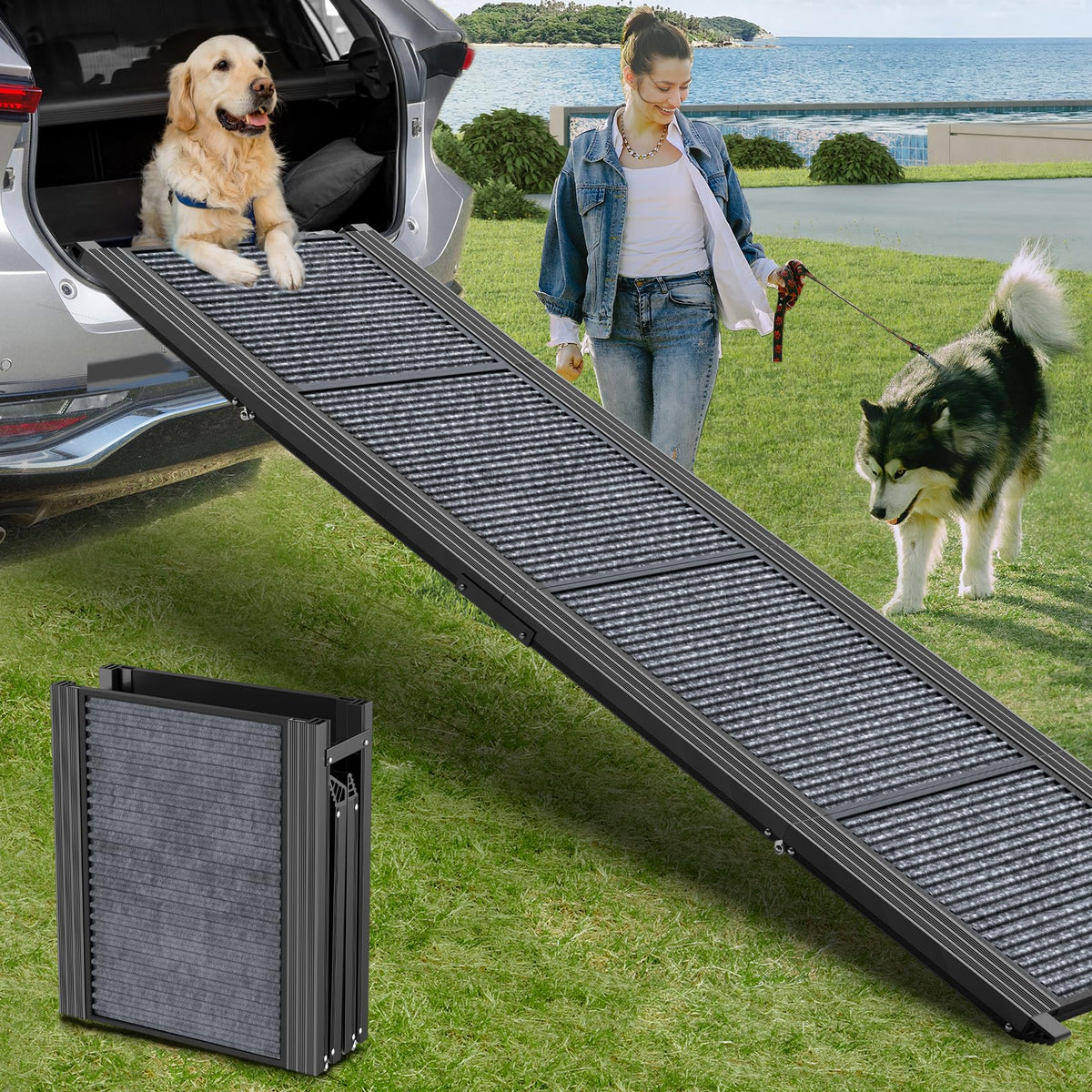 HerCcreta wigge dog ramp 71-inch length eases car entry for large dogs