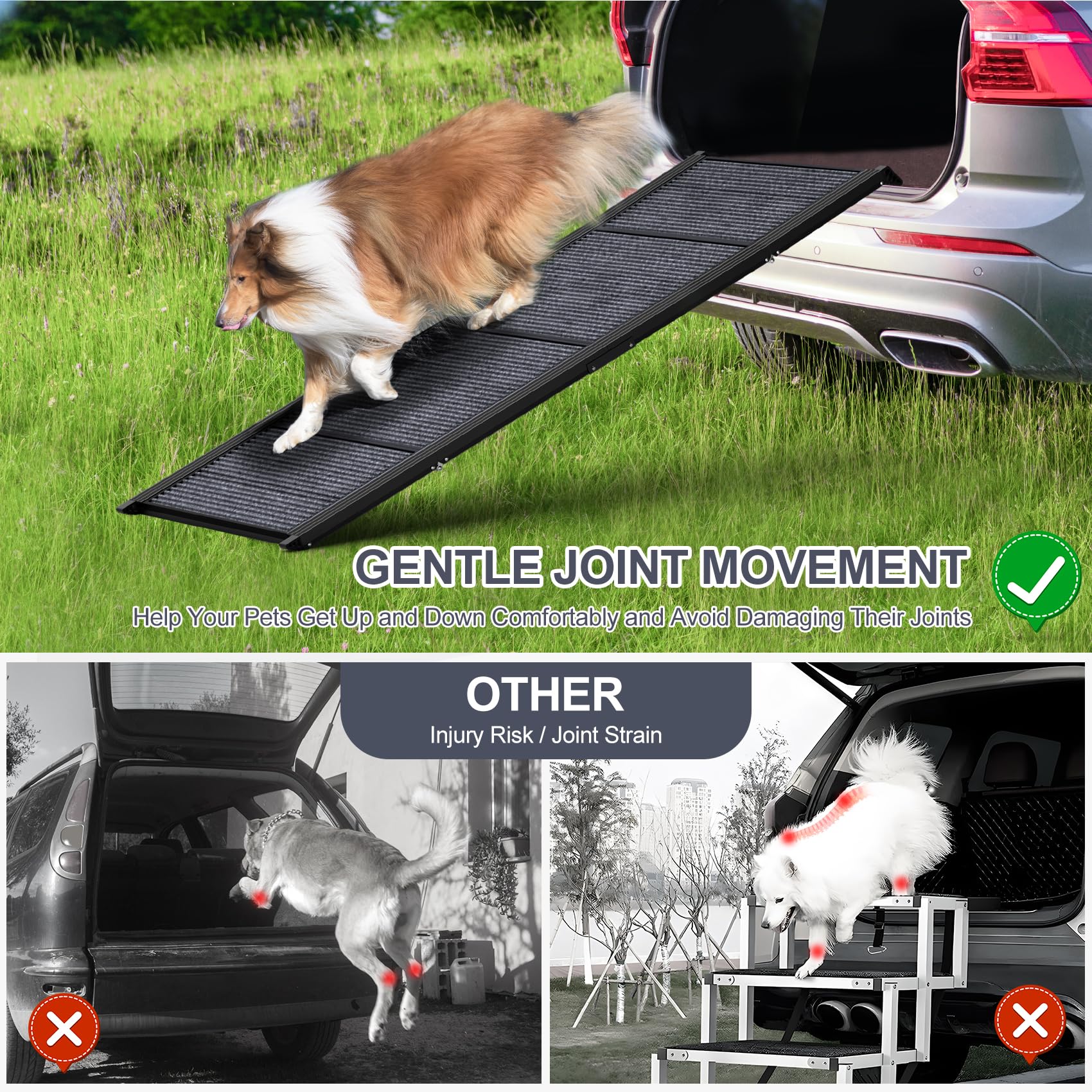 HerCcreta wigge dog ramp non-slip surface improves traction in all weather