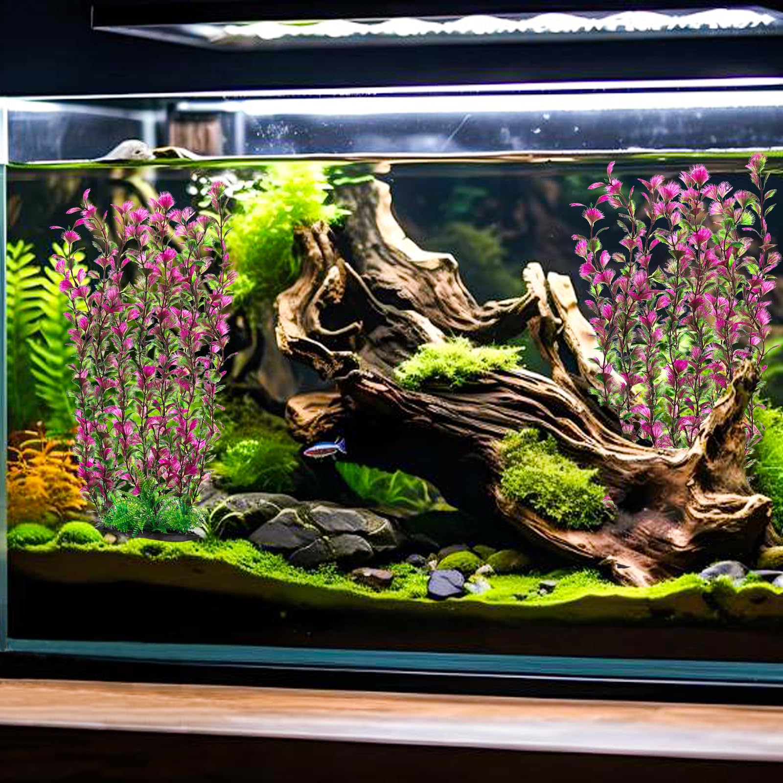HERCOCCI aquarium silk plant in-tank setup showcases easy maintenance.