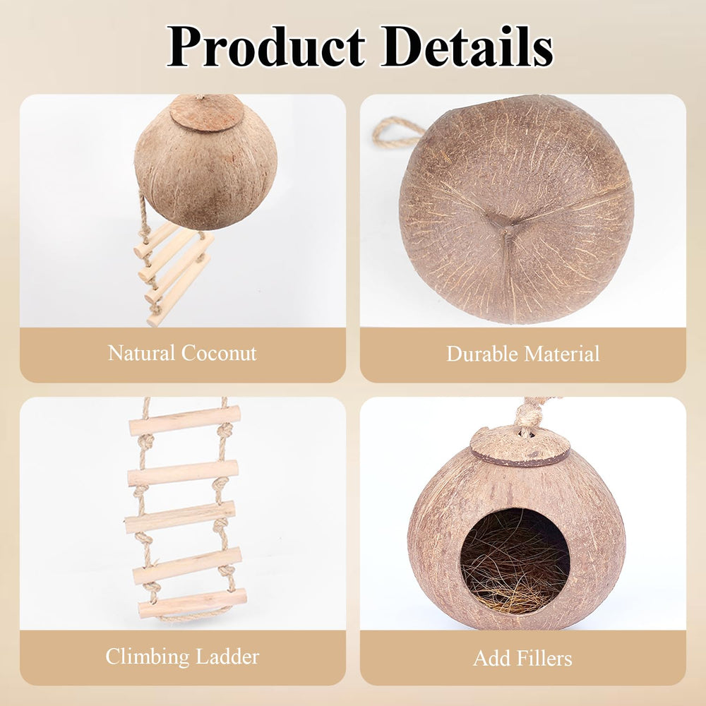 HERCOCCI coconut-shell ladder hideout offers cozy shelter and nesting space