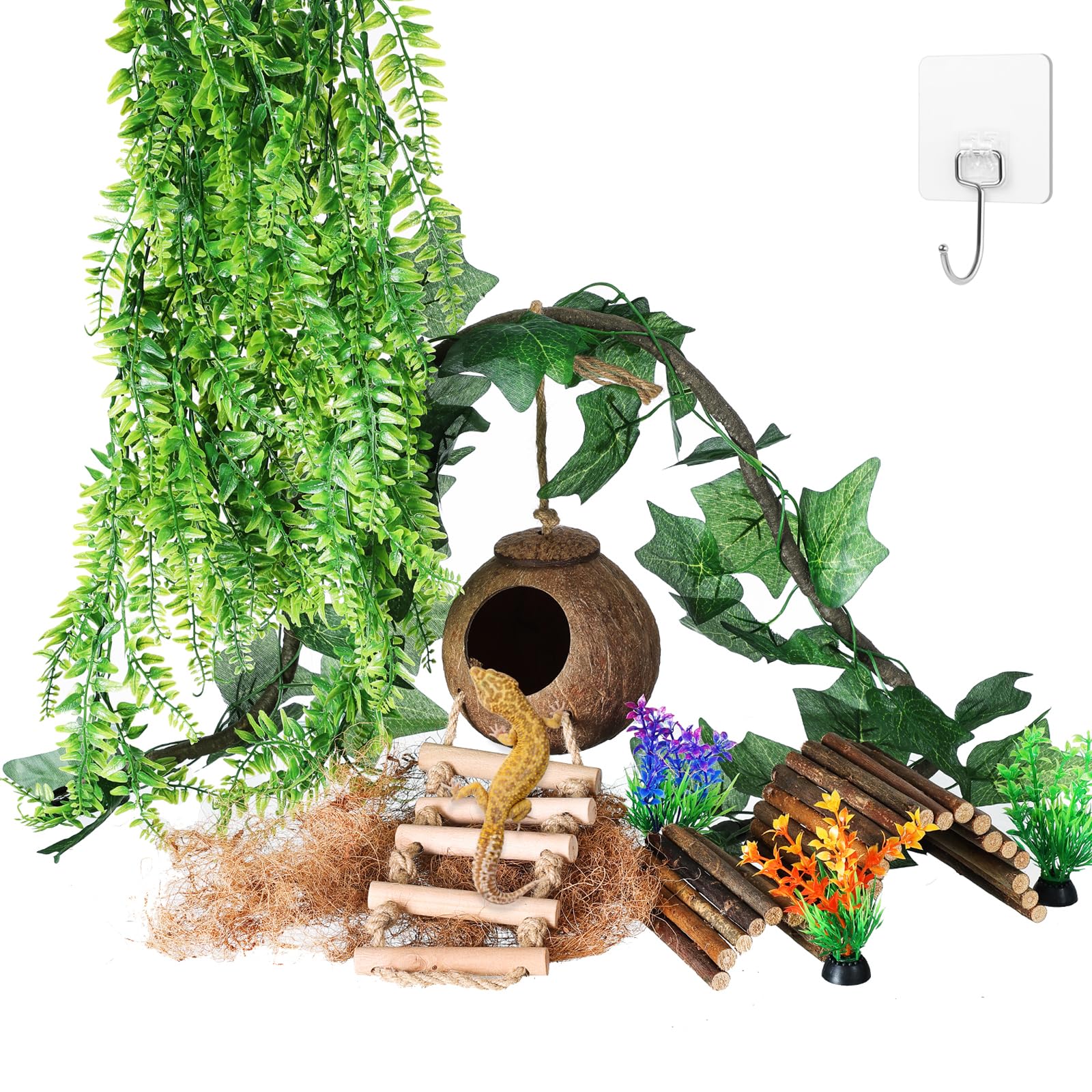 HERCOCCI crested gecko tank hanging plants provide enrichment and climbing opportunities