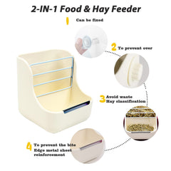 HERCOCCI hay-feeder-bowl-manger promotes tidy cage organization during mealtime.