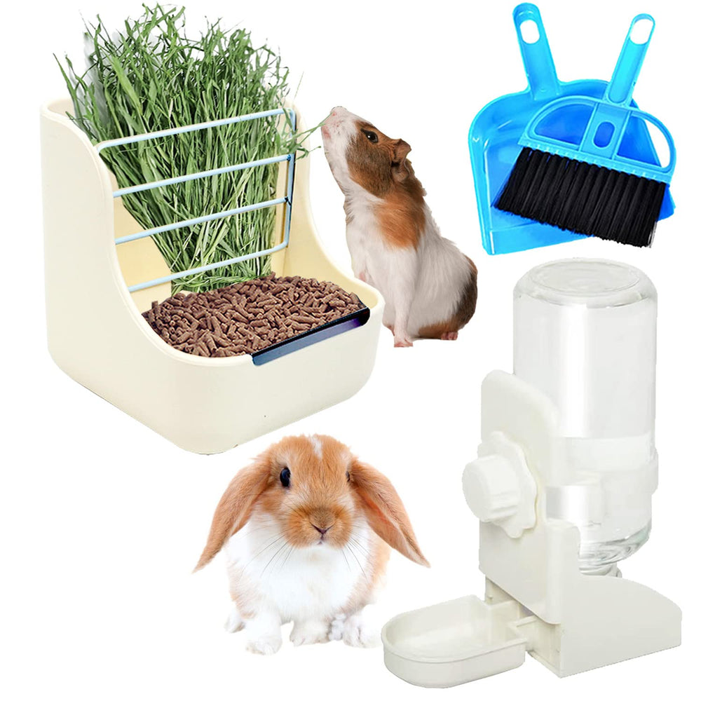 HERCOCCI rabbit hay-food-bin-feeder keeps hay separate from grain for cleaner feeding.