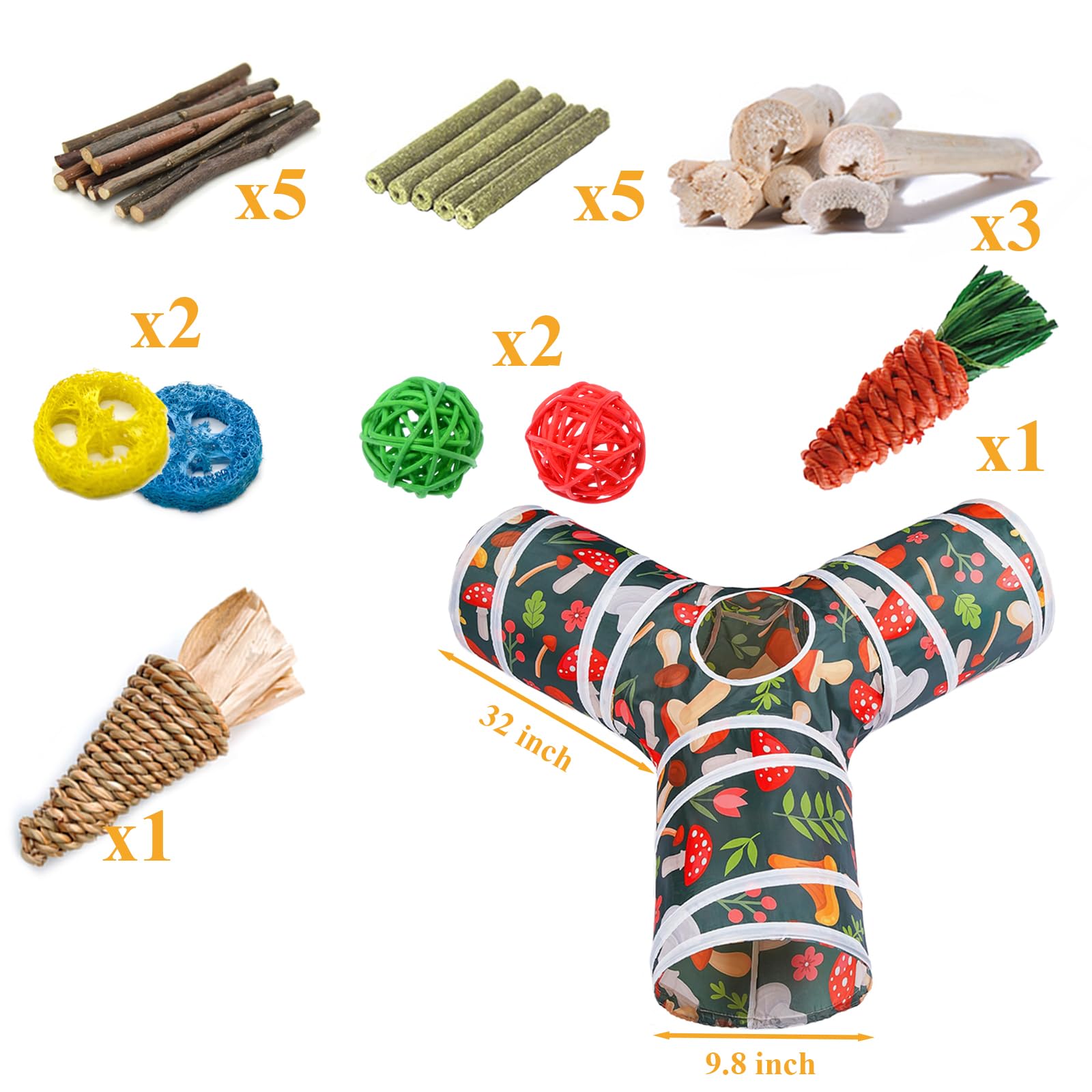 HERCOCCI rabbit tunnel measures 32 inches, suited for small pets.