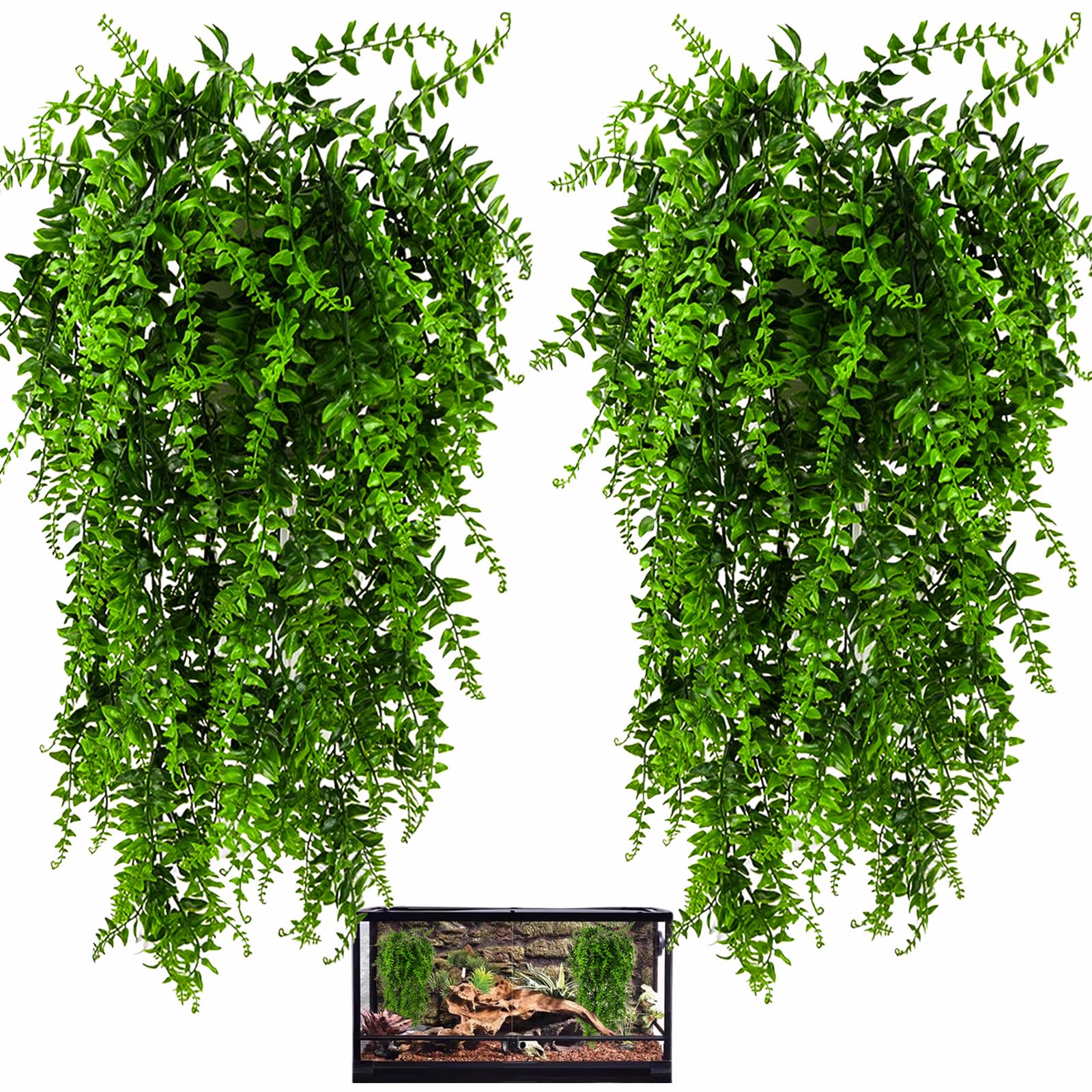 HERCOCCI reptile plants terrarium-vines 2-pack show vibrant hiding spots for bearded dragons.