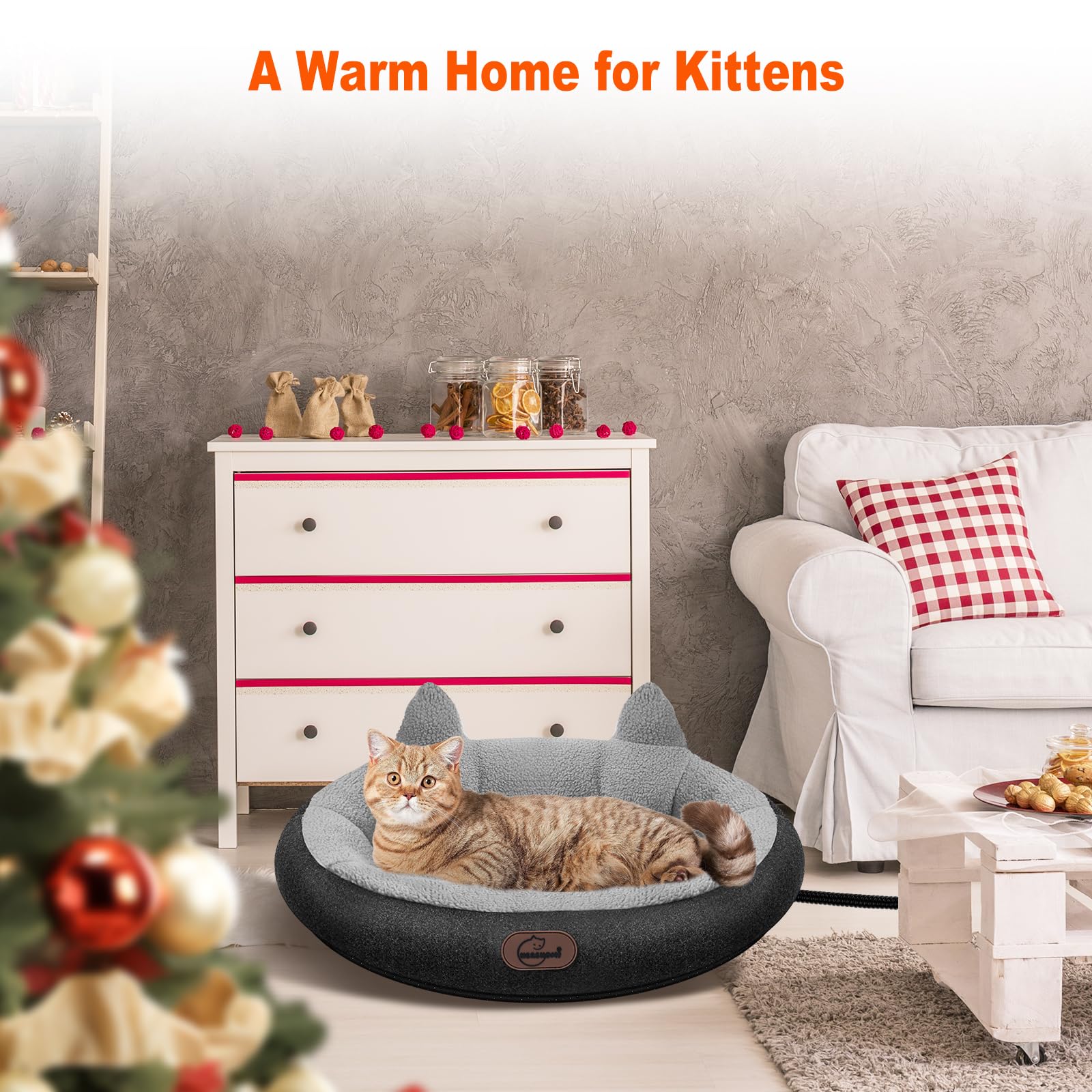 Herehomi heated cat bed indoor use keeps kittens cozy year-round