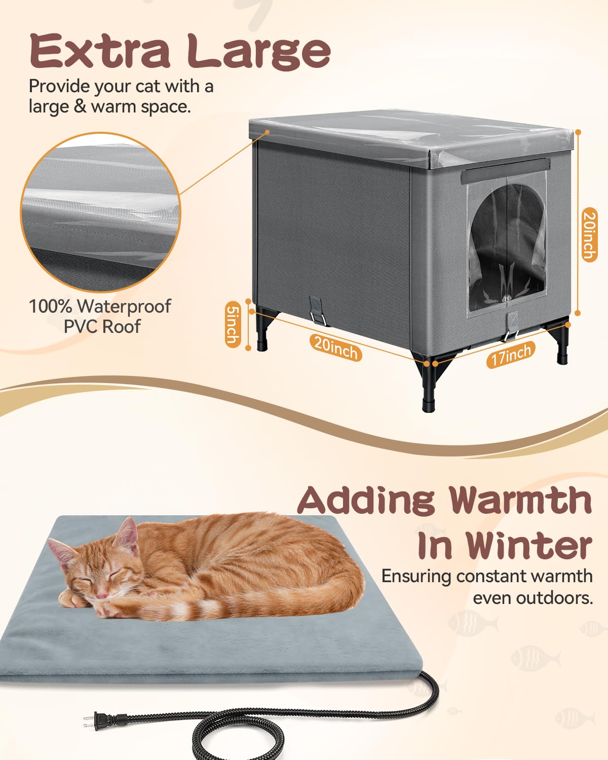 Herehomi insulated cat house five-layer walls provide durable warmth protection