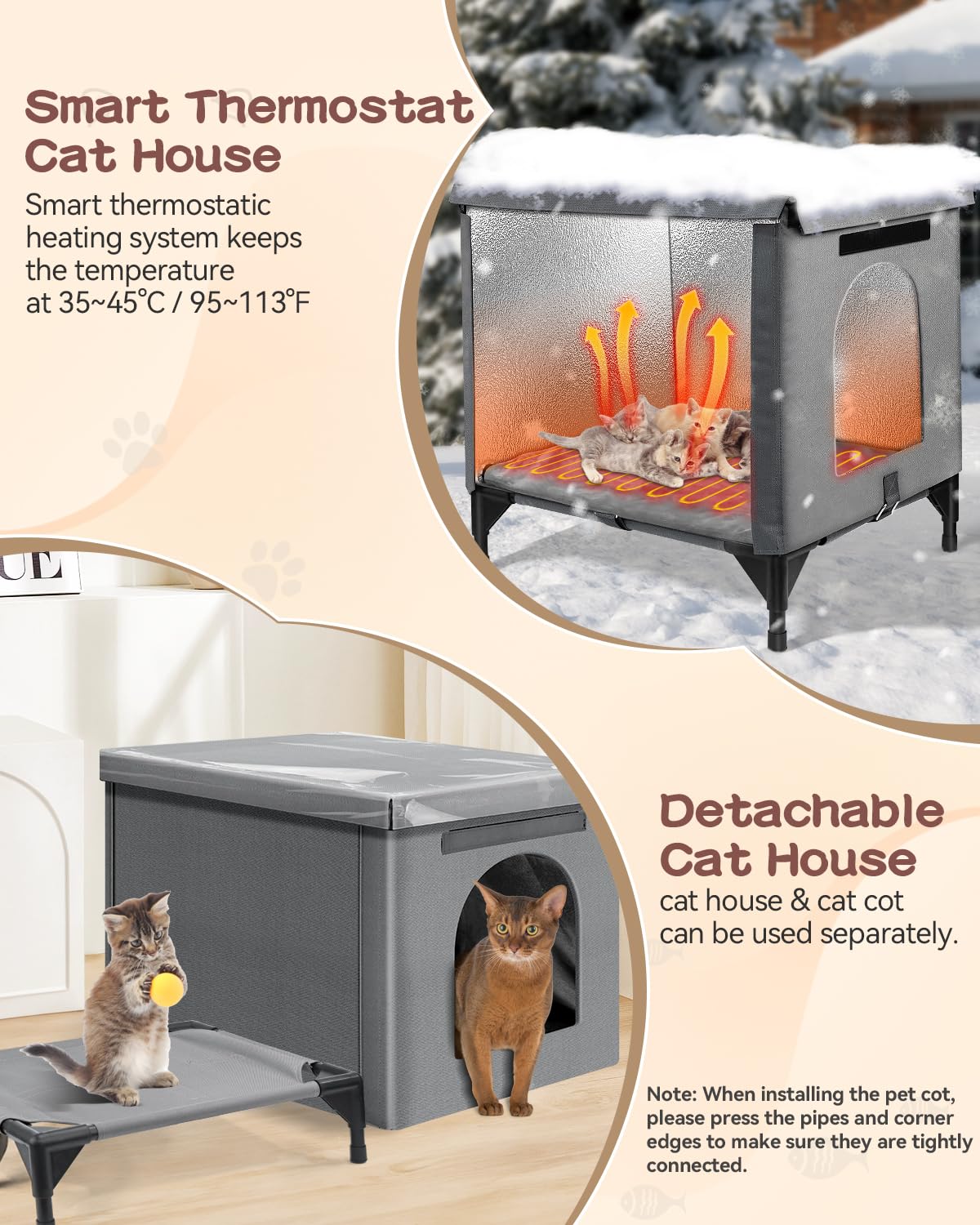 Herehomi outdoor cat house foldable design enables easy setup and transport