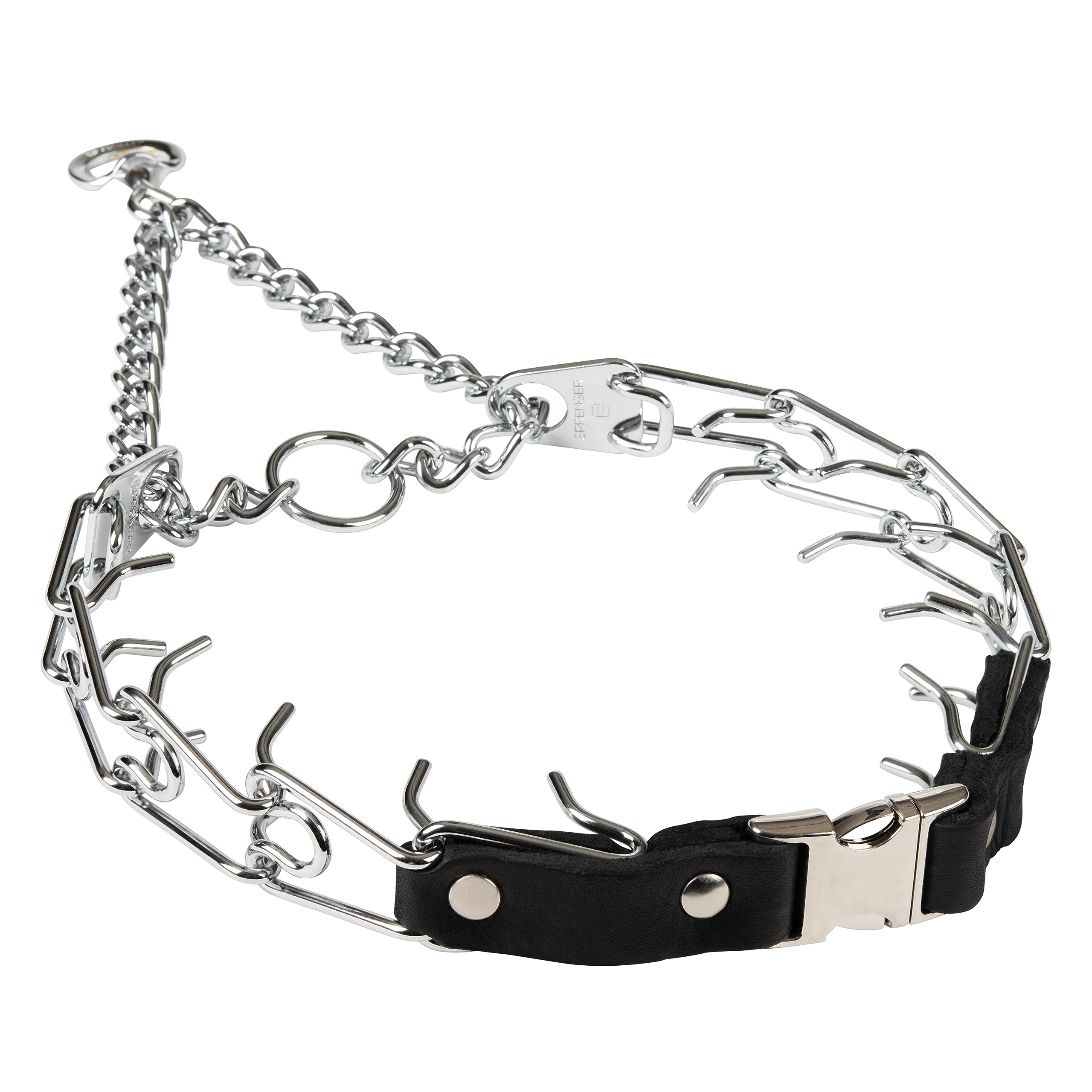 Herm Sprenger 3mm prong collar with quick-release buckle for easy, tangle-free walks.