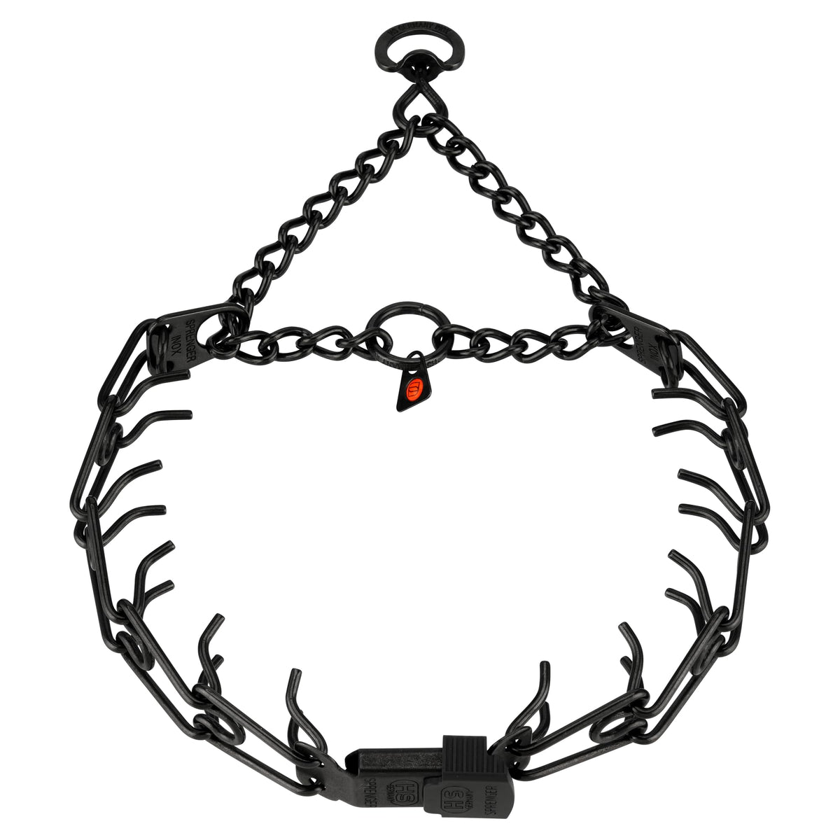 Herm Sprenger black stainless steel collar with centered ClicLock buckle for quick on/off training