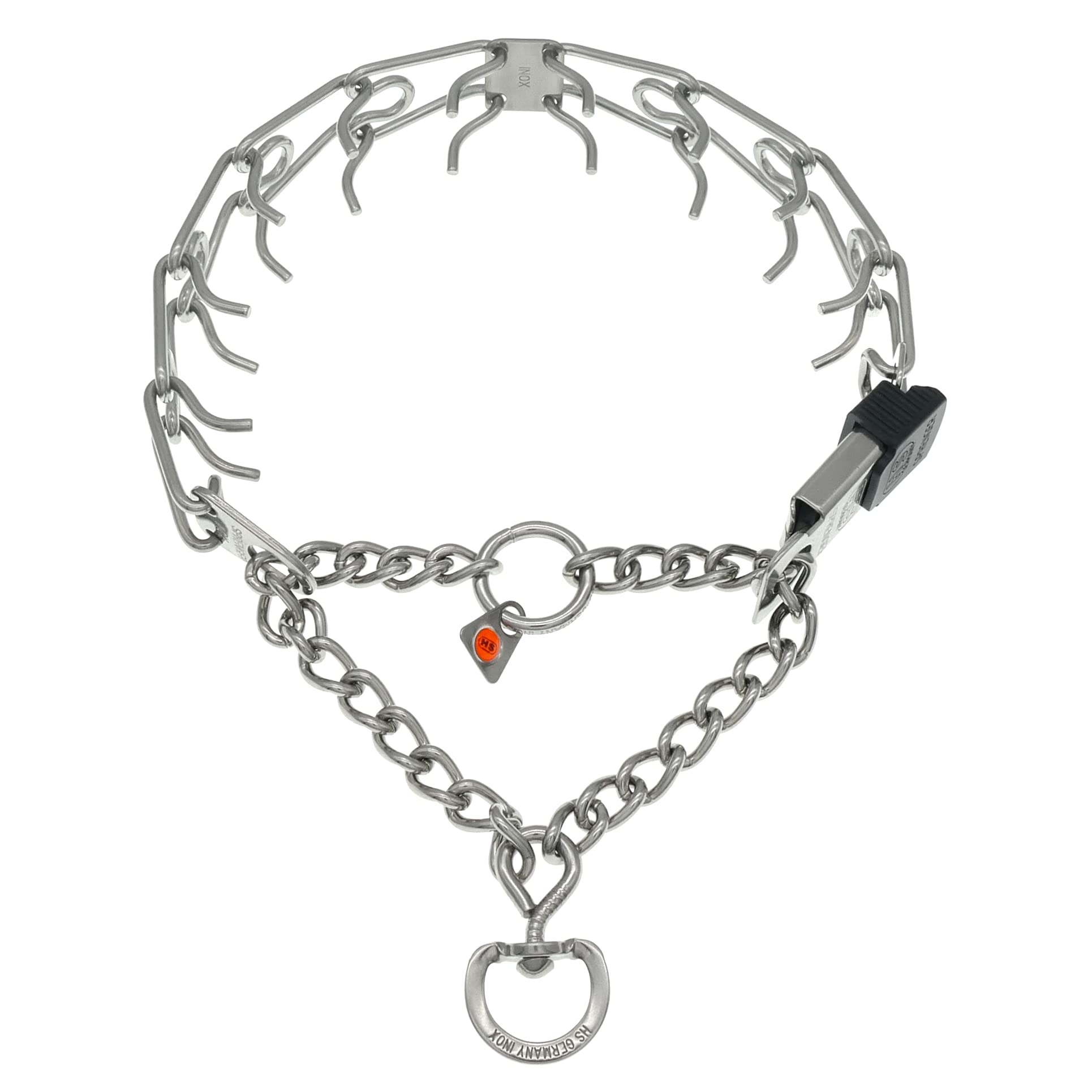 Herm Sprenger center plate with D-ring demonstrates balanced pressure for leash control.