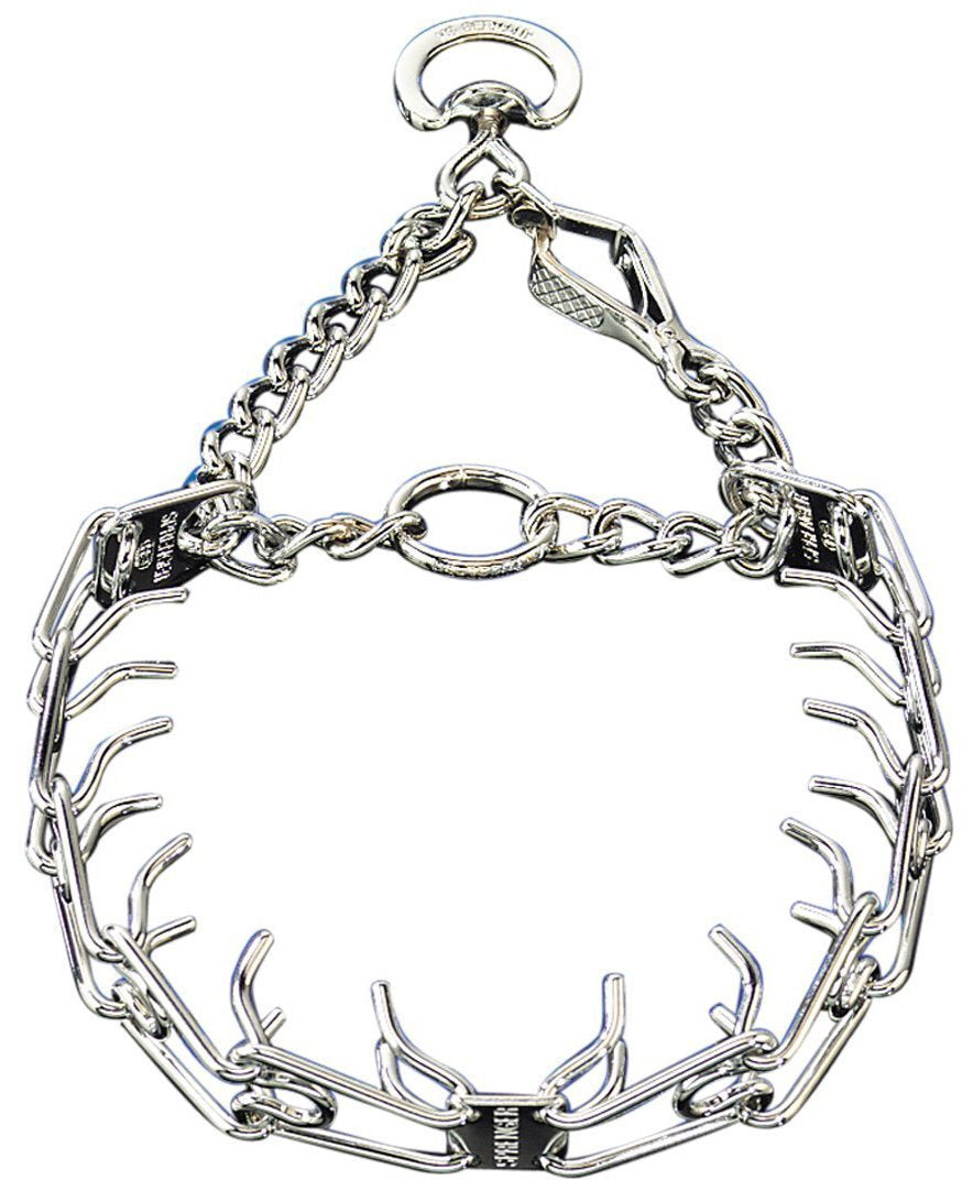 Herm Sprenger chrome plated prong collar with quick release aids calm, controlled walking.