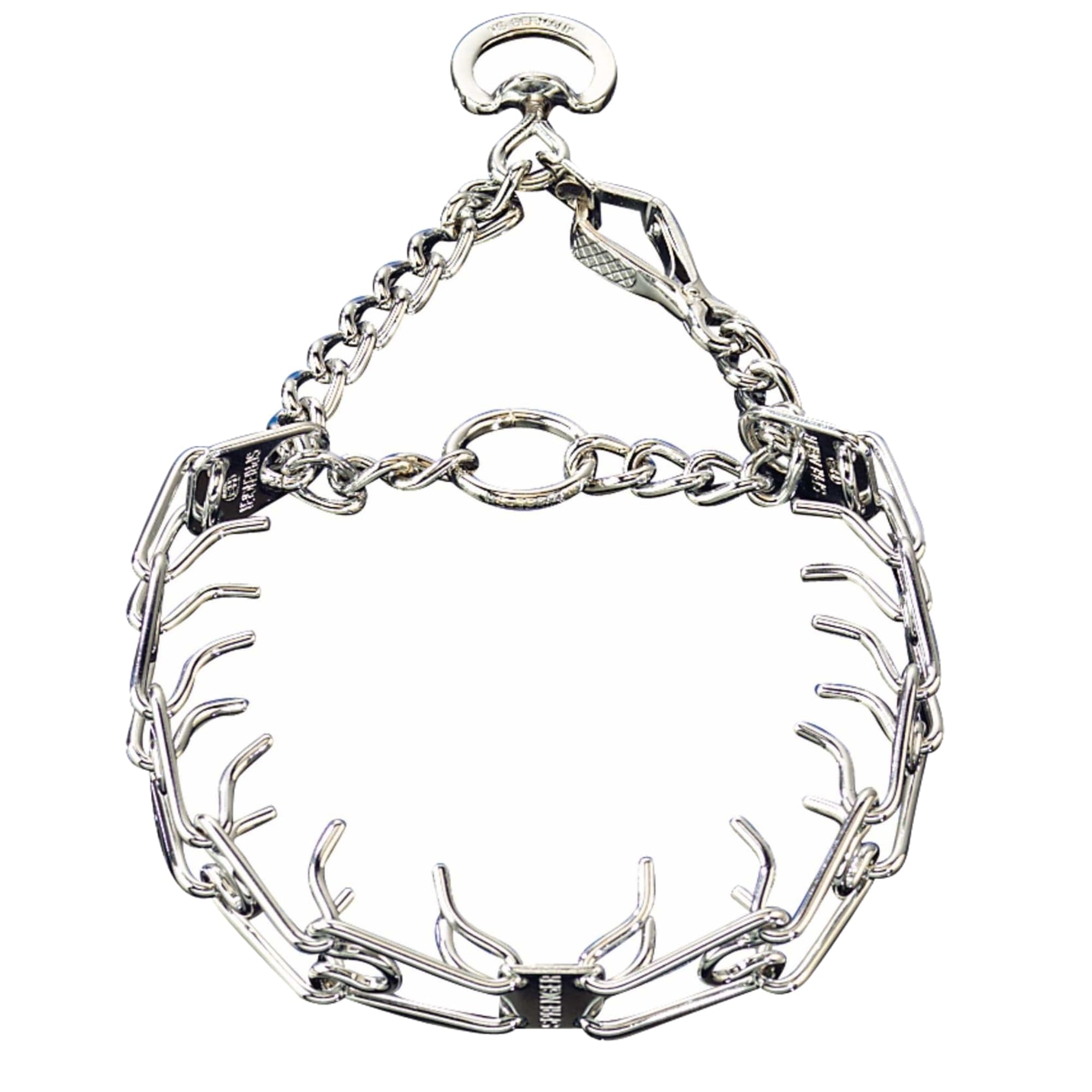Herm Sprenger chrome-plated training collar with quick-release snap for easy training sessions.
