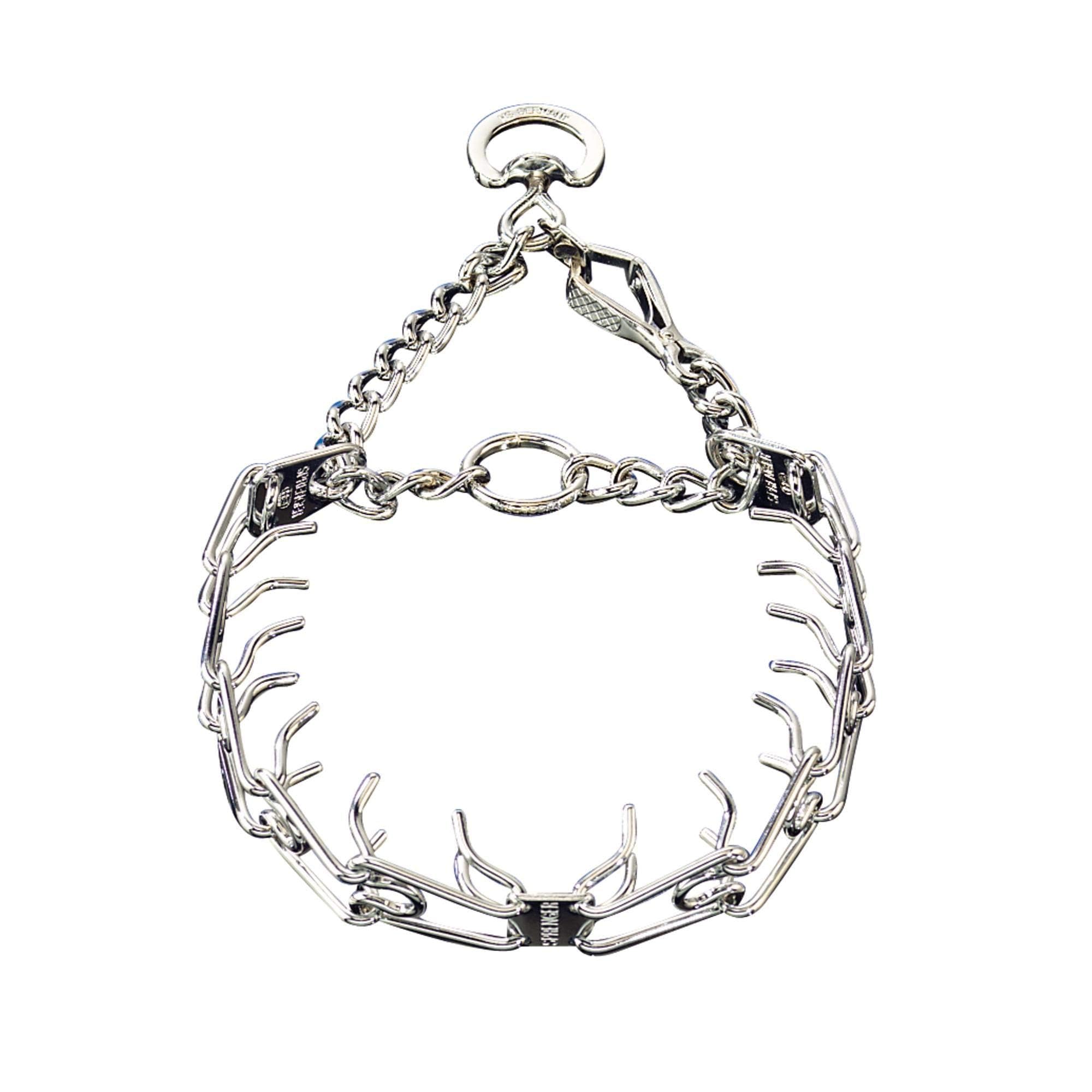 Herm Sprenger chrome plated training collar quick-release snap enables fast on/off during walks.