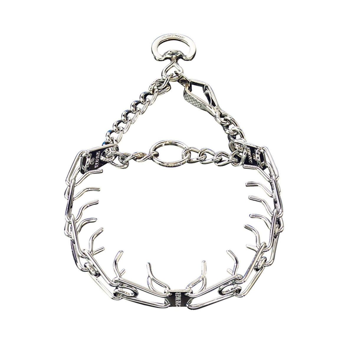 Herm Sprenger chrome plated training collar quick-release snap enables fast on/off during walks.