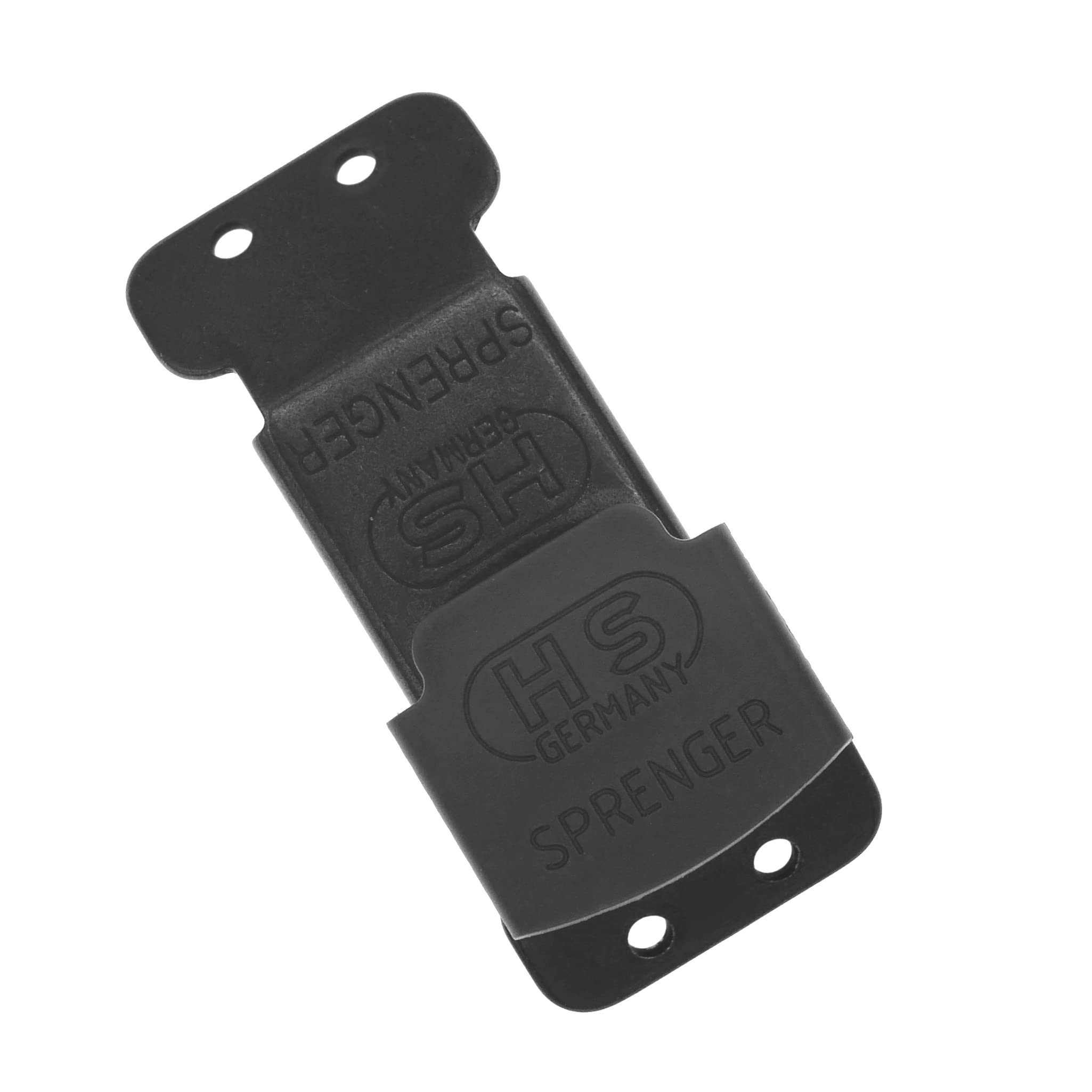 Herm Sprenger ClickLock buckle closeup on black stainless steel for quick collar changes.