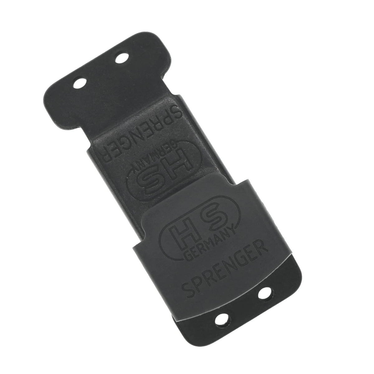 Herm Sprenger ClickLock buckle closeup on black stainless steel for quick collar changes.