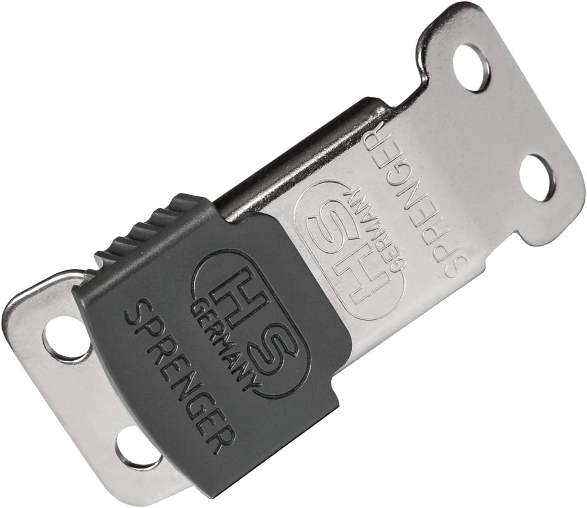 Herm Sprenger ClicLock buckle closeup highlights durable stainless steel for reliable collar performance.
