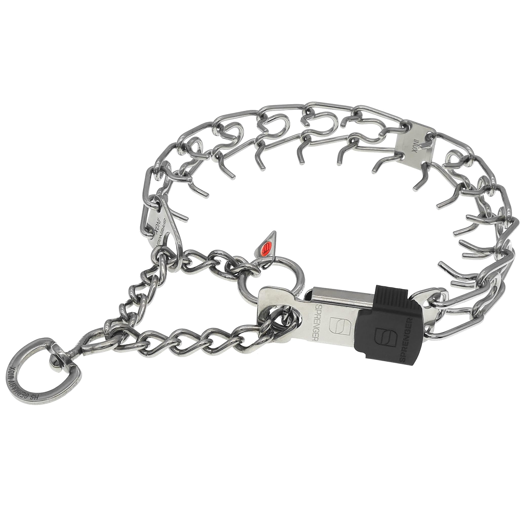 Herm Sprenger collar ClickLock buckle closeup demonstrates easy on/off for quick training setups.
