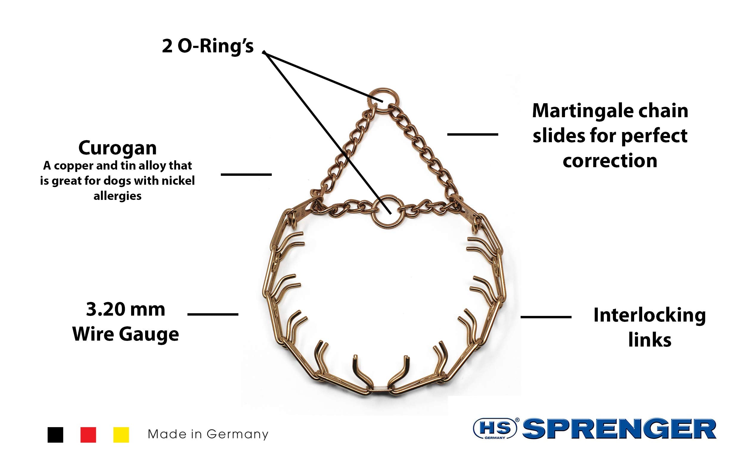 Herm Sprenger Curogan prong collar with center plate connector for symmetric tightening
