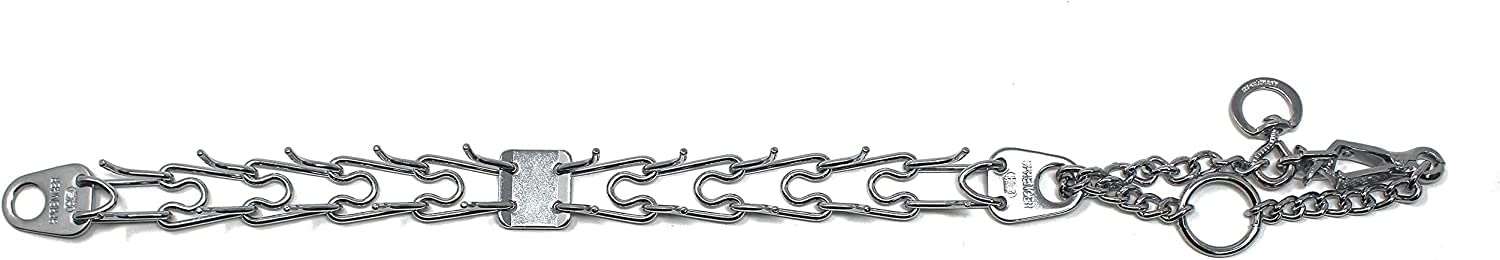 Herm Sprenger interlocking links with blunt prongs provide reliable collar adjustability.