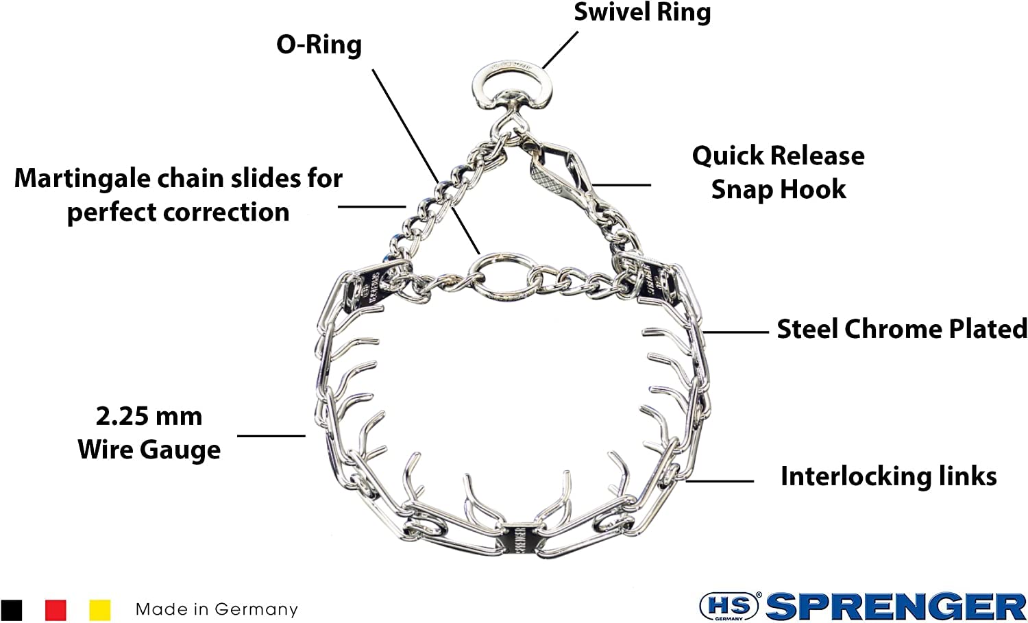 Herm Sprenger pinch collar on a dog during a walk showing gentle guidance and control
